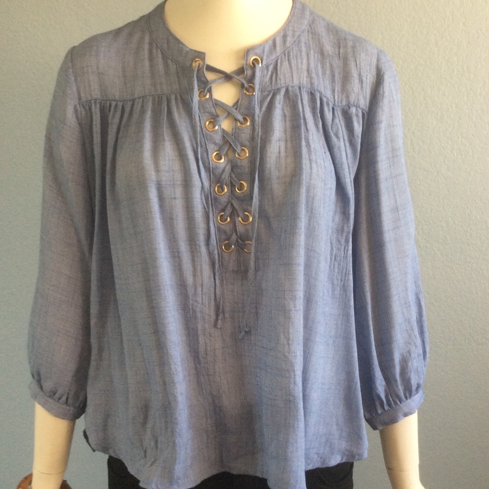 Blue String Tie Blouse